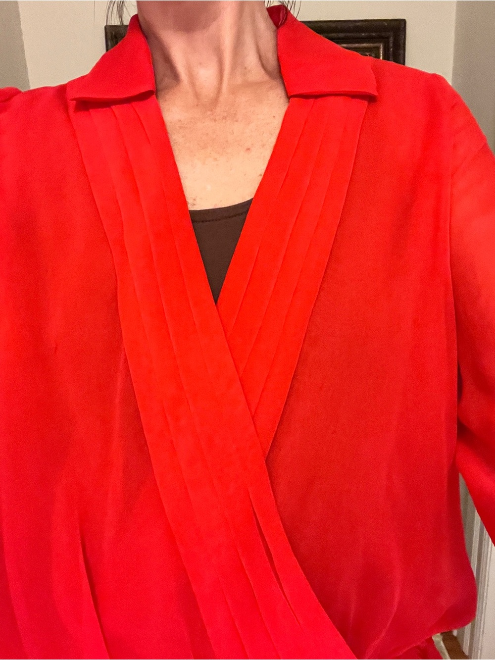 Haute Hippie Vibrant Red Pleated V-Neck Blouse